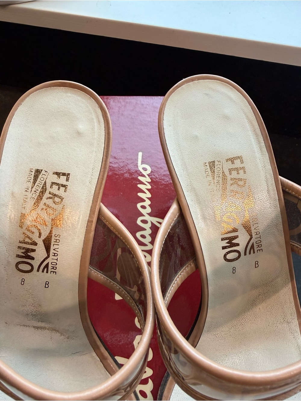Vintage Salvatore Ferragamo Tan Logo Double-Strap Slide Mules - Picture 4 of 7
